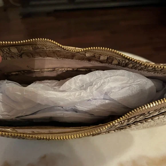New Brahmin Cream and Coffee Embossed Genuine Leather Brand New Shoulder Bag